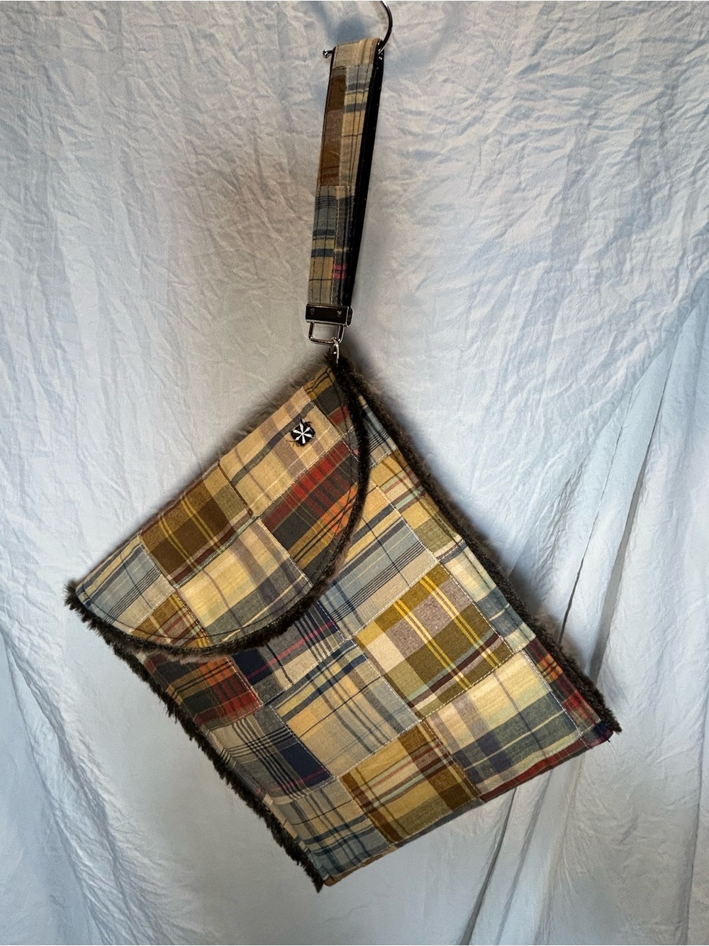 Boho Chic Madras Patchwork Plaid Fabric Style Wristlet Bag
